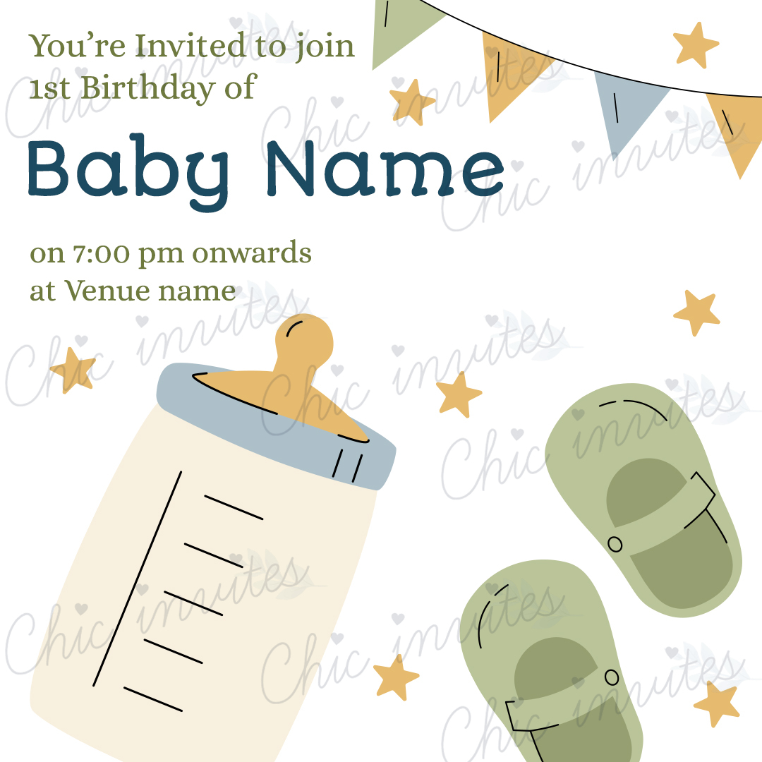 Birthday Party Invitation Card For 1st Year With Photo for Boy or Girl