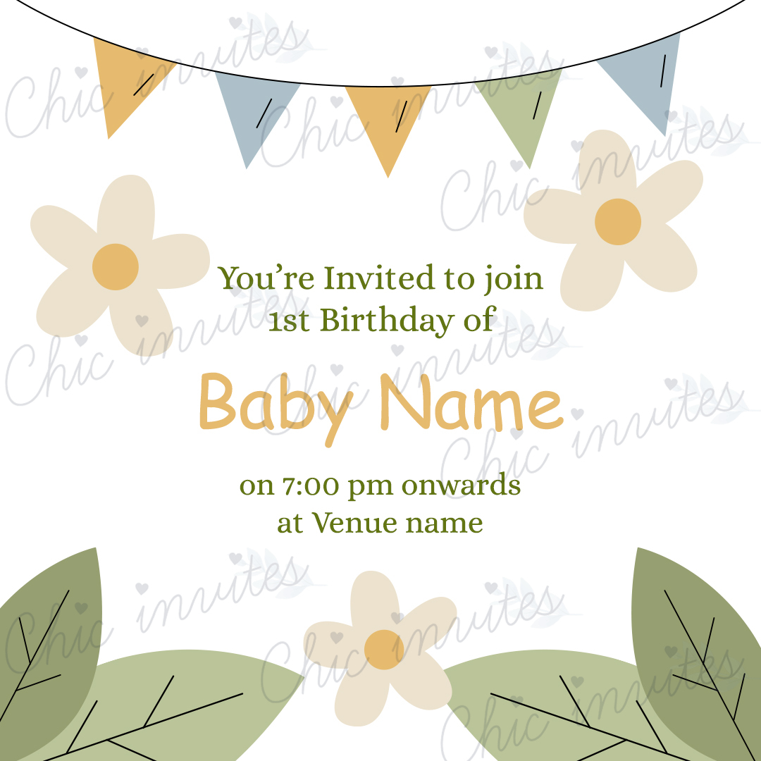 1st Birthday Invitation Card For Baby Boy or Girl With Photo