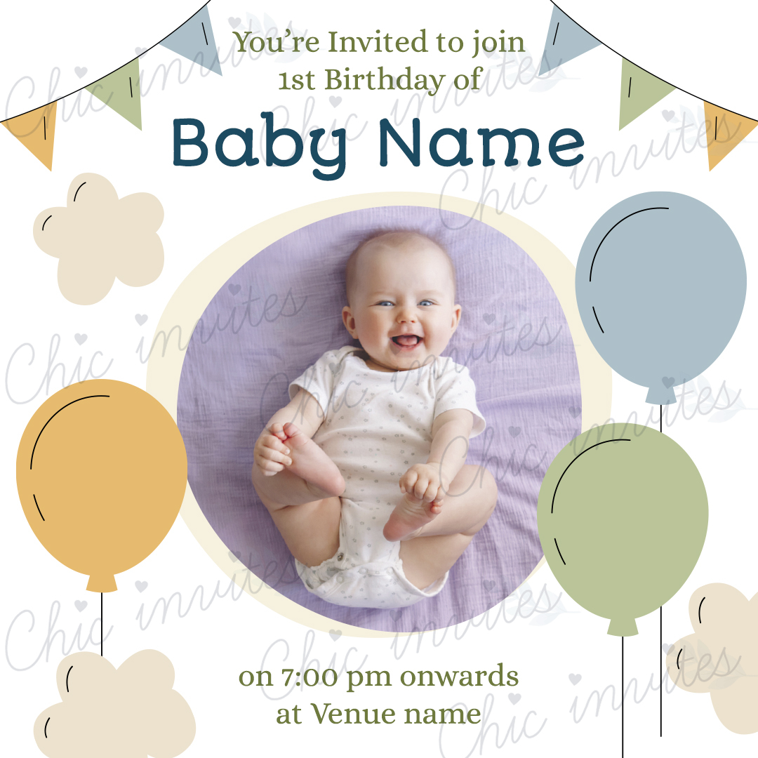 First Year Birthday Invitation Card Design With Photo
