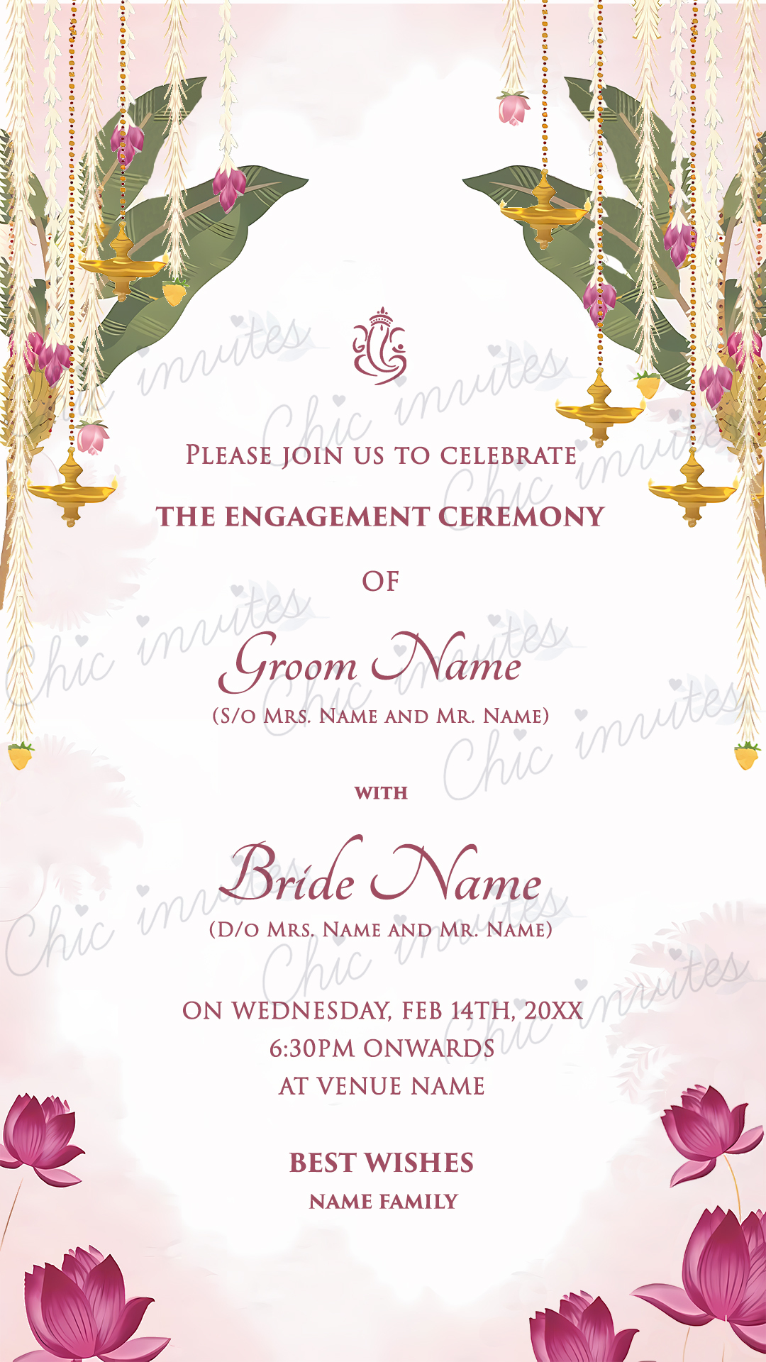 Roka & Engagement Ceremony Invites - Lotus Theme