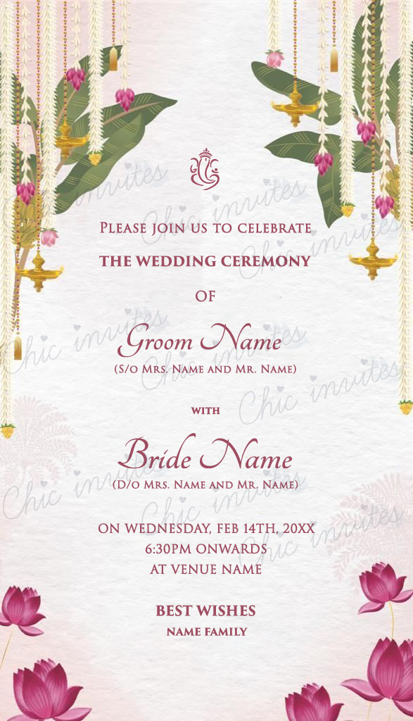 South Indian Wedding Invitation - Lotus Theme Template